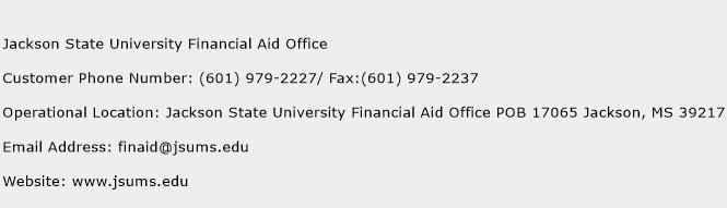Jackson State University Financial Aid Office Phone Number Customer Service