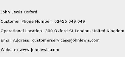 John Lewis Oxford Phone Number Customer Service