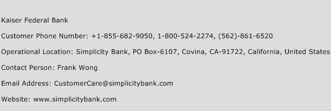 Kaiser Federal Bank Phone Number Customer Service