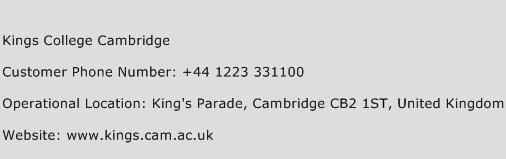 Kings College Cambridge Phone Number Customer Service