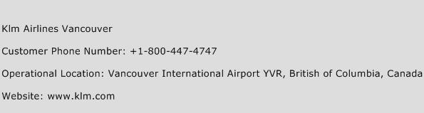 Klm Airlines Vancouver Phone Number Customer Service