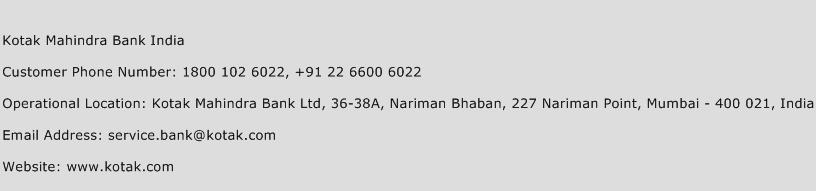 Kotak Mahindra Bank India Phone Number Customer Service