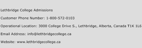 Lethbridge College Admissions Phone Number Customer Service