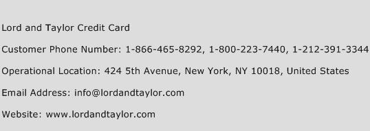 Lord and Taylor Credit Card Phone Number Customer Service