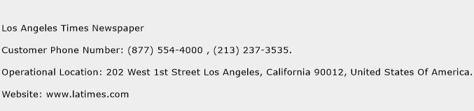Los Angeles Times Newspaper Phone Number Customer Service