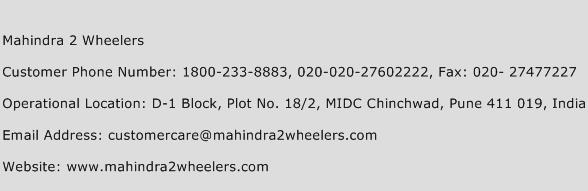 Mahindra 2 Wheelers Phone Number Customer Service