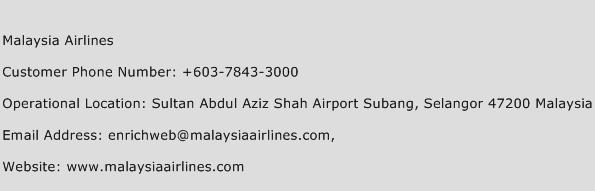 Malaysia Airlines Phone Number Customer Service