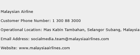 Malaysian Airline Phone Number Customer Service