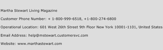 Martha Stewart Living Magazine Phone Number Customer Service