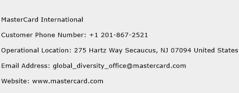 MasterCard International Phone Number Customer Service