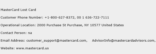 MasterCard Lost Card Phone Number Customer Service