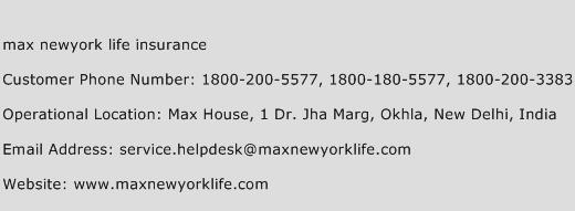 Max Newyork Life Insurance Phone Number Customer Service