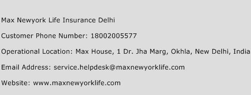 Max Newyork Life Insurance Delhi Phone Number Customer Service