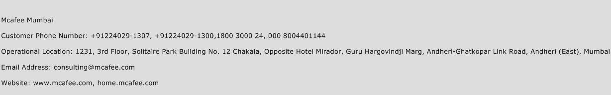 Mcafee Mumbai Phone Number Customer Service