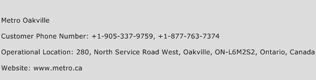 Metro Oakville Phone Number Customer Service