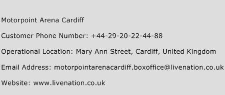 Motorpoint Arena Cardiff Phone Number Customer Service
