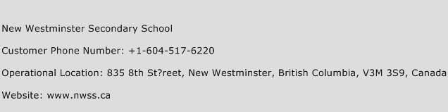 New Westminster Secondary School Phone Number Customer Service