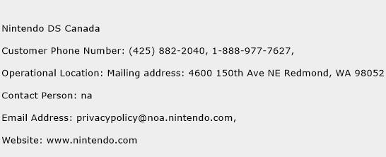 Nintendo DS Canada Phone Number Customer Service