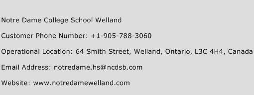 Notre Dame College School Welland Phone Number Customer Service
