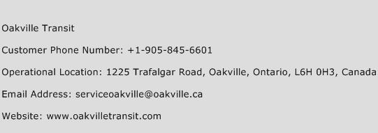 Oakville Transit Phone Number Customer Service