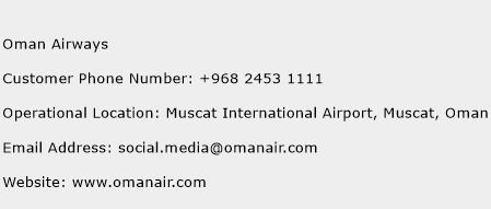 Oman Airways Phone Number Customer Service