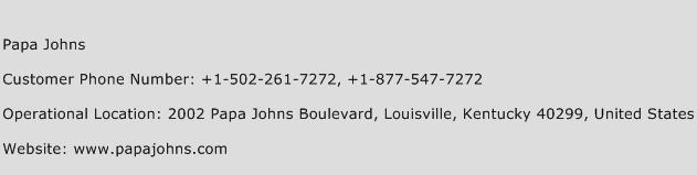 Papa Johns Phone Number Customer Service