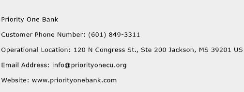 Priority One Bank Phone Number Customer Service