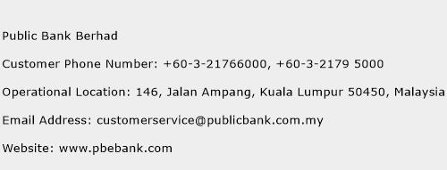 Public Bank Berhad Phone Number Customer Service