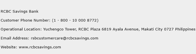 RCBC Savings Bank Phone Number Customer Service