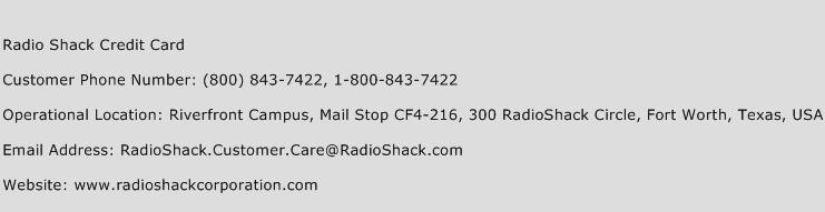 Radio Shack Credit Card Phone Number Customer Service