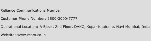 Reliance Communications Mumbai Phone Number Customer Service
