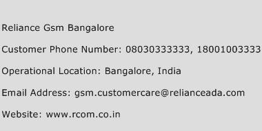 Reliance GSM Bangalore Phone Number Customer Service