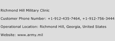 Richmond Hill Military Clinic Phone Number Customer Service
