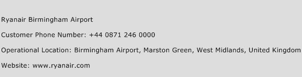 Ryanair Birmingham Airport Phone Number Customer Service