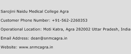 Sarojini Naidu Medical College Agra Phone Number Customer Service