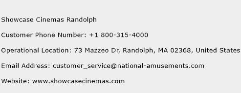 Showcase Cinemas Randolph Phone Number Customer Service