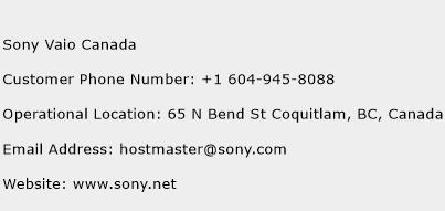 Sony Vaio Canada Phone Number Customer Service