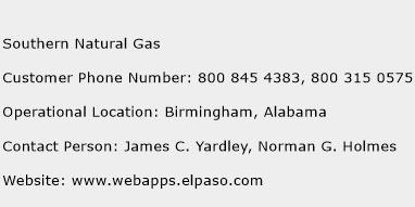 Southern Natural Gas Phone Number Customer Service