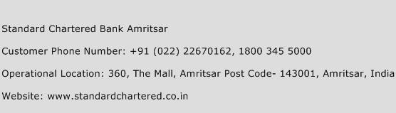 Standard Chartered Bank Amritsar Phone Number Customer Service