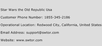 Star Wars The Old Republic USA Phone Number Customer Service