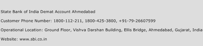 State Bank of India Demat Account Ahmedabad Phone Number Customer Service