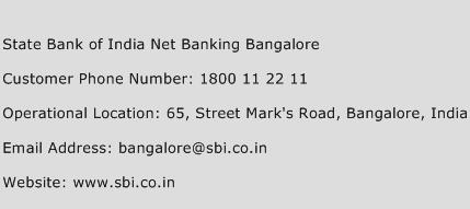State Bank of India Net Banking Bangalore Phone Number Customer Service