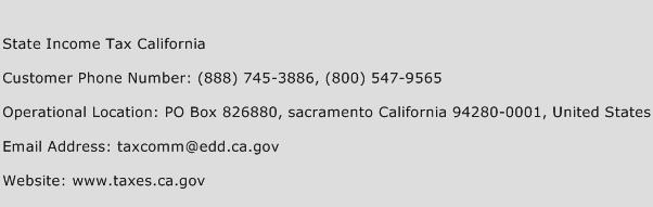 State Income Tax California Phone Number Customer Service