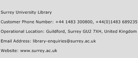 Surrey University Library Phone Number Customer Service