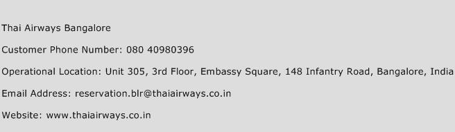 Thai Airways Bangalore Phone Number Customer Service