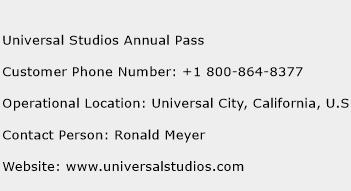 Universal Studios Annual Pass Phone Number Customer Service