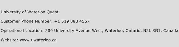 University of Waterloo Quest Phone Number Customer Service