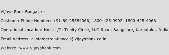 Vijaya Bank Bangalore Phone Number Customer Service