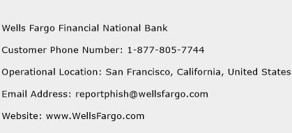 Wells Fargo Financial National Bank Phone Number Customer Service