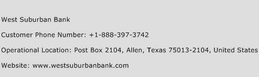 West Suburban Bank Phone Number Customer Service